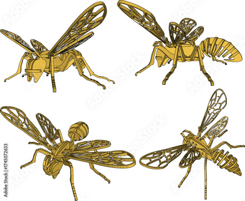 Vector sketch illustration of a bee insect animal puzzle decoration design with long wings and legs