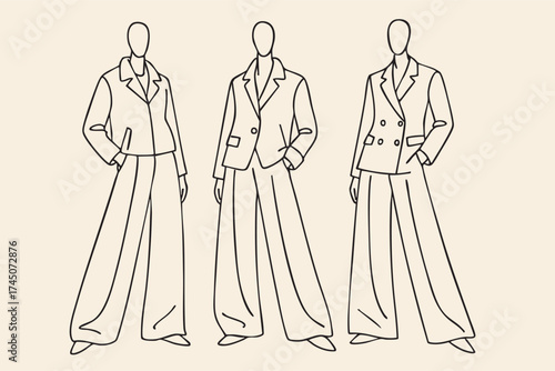 Stylish fashion models. Fashion girls Sketch. Woman in autumn coats and pants