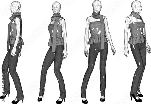 Vector illustration of a modern abstract manequine statue ornament decoration for a fashion clothing store display case 