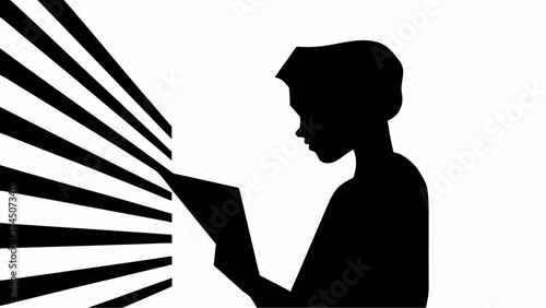 Silhouette of Person Reading Book with Abstract Light
