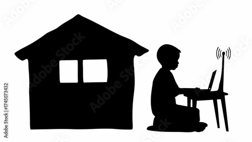 Child Remote Learning with Wi-Fi at Home