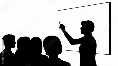 Dynamic presentation scene with instructor leading engaged audience towards knowledge and growth