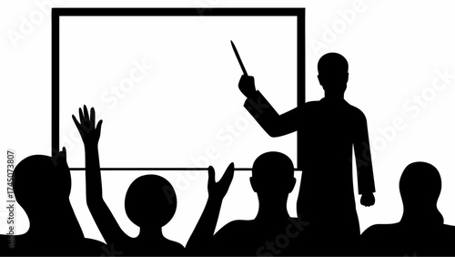 Engaged students raise hands during dynamic presentation, seeking knowledge and answers