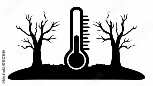 Arid landscape with thermometer symbolizes extreme heat and drought conditions, highlighting environmental concerns