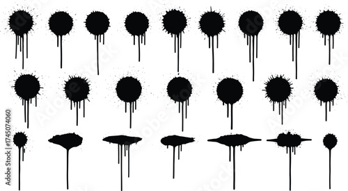 Ink splatter, drip texture, black burst, abstract splash, grunge element, vector set, messy mark, isolated design, graphic art, liquid stain