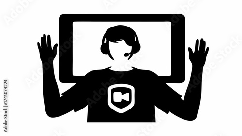 Dynamic streamer celebrates victory with arms raised, engaging audience through vibrant screen interface