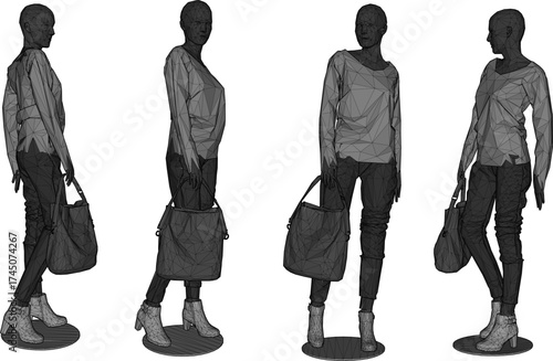 Vector illustration of a modern abstract manequine statue ornament decoration for a fashion clothing store display case 