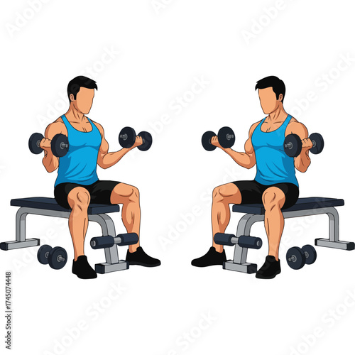 Seated Dumbbell Curl Exercise for Bicep Muscle Development.