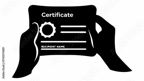 Hands holding a prestigious certificate of achievement, celebrating success and recognition