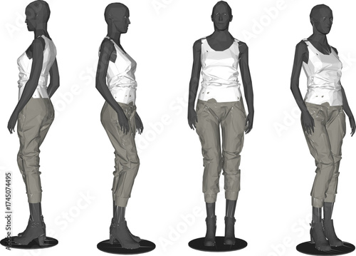 Vector illustration of a modern abstract manequine statue ornament decoration for a fashion clothing store display case