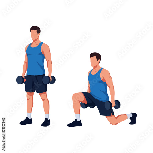 Man Performing Dumbbell Lunges Exercise for Fitness and Strength.