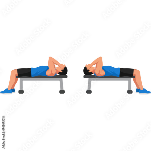Man Performing Bench Crunches Exercise for Abdominal Muscles.