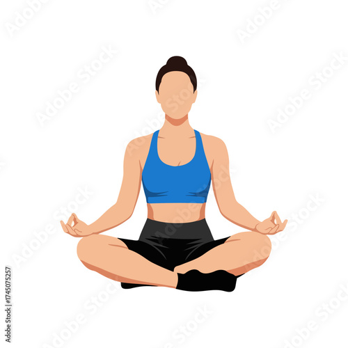 Woman Meditating in Lotus Position for Relaxation and Peace.