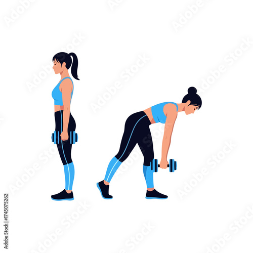 Woman Performing Dumbbell Romanian Deadlifts Exercise Workout.