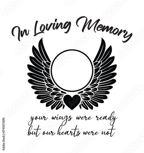 In Loving Memory vector design with angel wings memorial quote, Memorial sign, Funeral template, Rest in Peace vector clip art