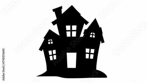 Spooky haunted house silhouette perfect for Halloween decorations and festive party invitations