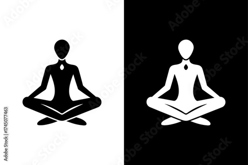 Yoga Meditation Pose Icon — Mindfulness Symbol on Black and White Background.