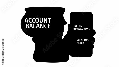 Person analyzing financial data on smartphone showing account balance recent transactions and spending chart