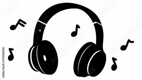 black headphones with music notes