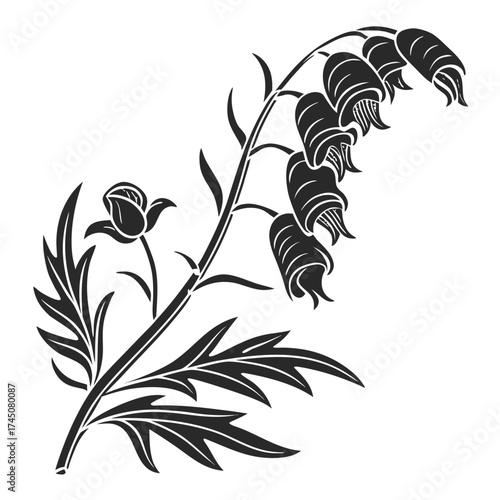 Stylized bellflower and rose bud silhouette