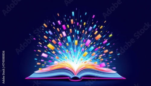 Colorful Confetti Emanating From Open Book Dark Background