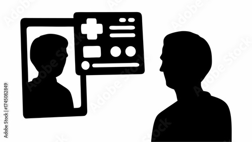 Man reviews medical data on screen, telehealth consultation visual