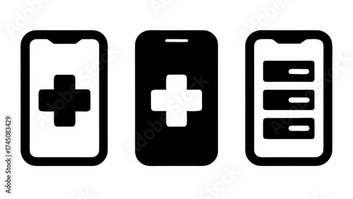 Modern medical icons on smartphones represent digital health innovation and patient care solutions