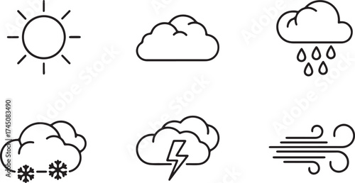 Minimal Weather Icons – 6 Outline Vectors