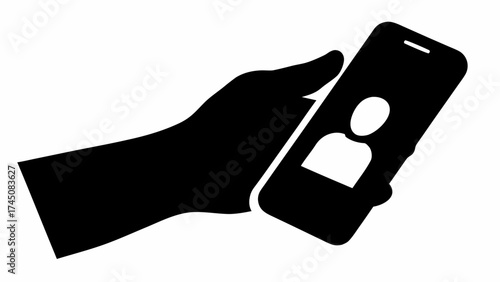 Hand holding smartphone displaying user profile icon for digital connection and communication