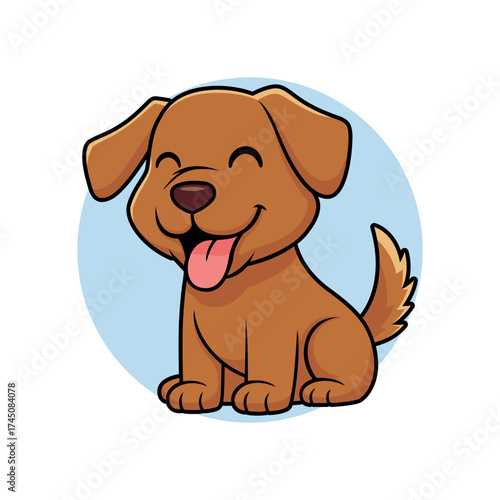 Adorable Cartoon Dog in Playful Pose Smiling Puppy with Tongue Out