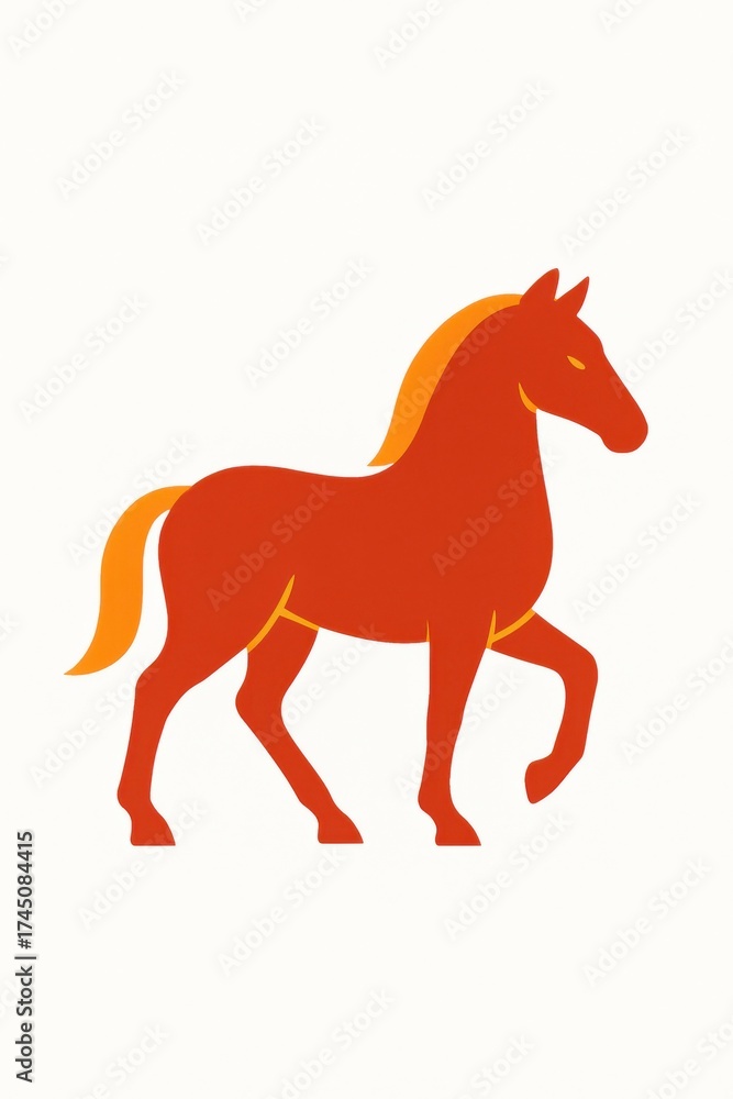 Obraz premium minimalist red contour of horse with orange highlights isolated on white background concept of graphic template and modern branding illustration