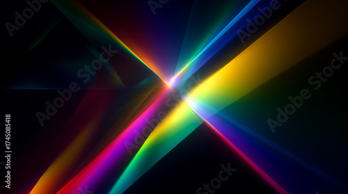 中心に集光するスペクトルのX構図・モダン抽象背景