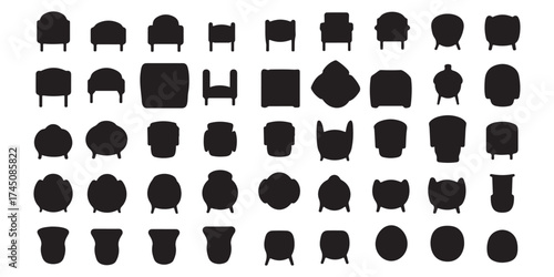 Chair Silhouette top view. Floor plan icons set for design interior and architectural project. Furniture thin line icon in top view for layout.