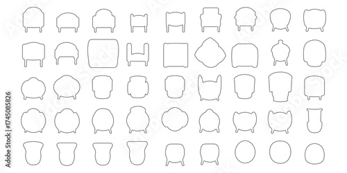 Outline Chair top view. Floor plan icons set for design interior and architectural project. Furniture thin line icon in top view for layout.