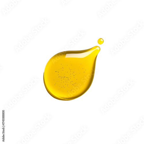 top view of a yellow liquid oil drop isolated on a white background, detailed illustration, high-resolution photography,
