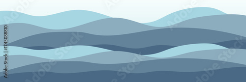 wooden table in front of the mountains and fog on blue background. Natural concept. Soft blue backdrop. copy space for the text. suit for bussines, banners.