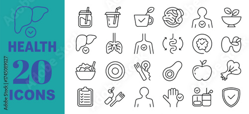Vector art of collection of 20 health and wellness icons