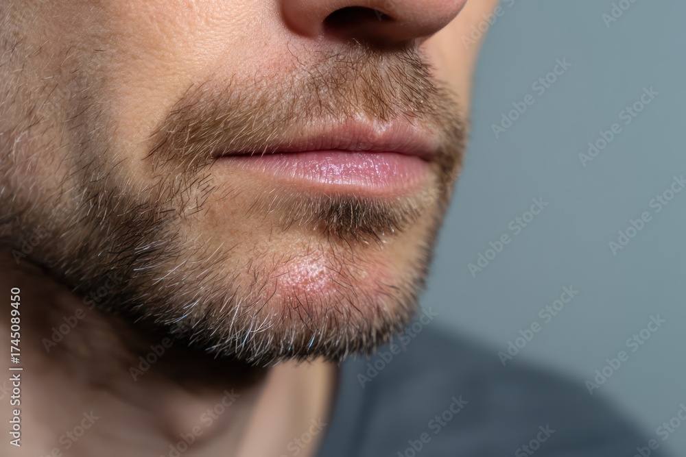 Obraz premium Macro detail of man's upper lip with cold sore