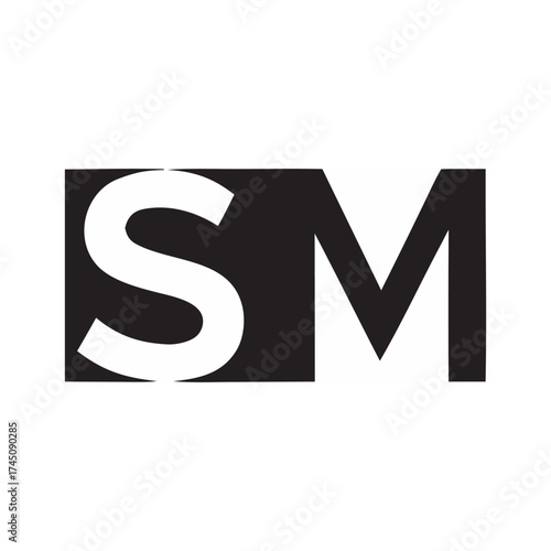 Modern SM initial logo design in bold black and white for professional branding, ideal for company identity and memorable visual impact