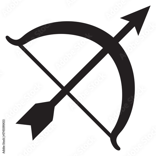 Vector illustration of a bow and arrow icon in a minimalist black and white design
