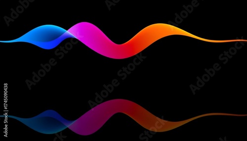 Abstract image featuring two colorful waves with gradient on a black background design element