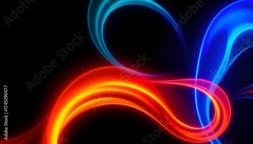 Abstract swirls of red and blue light against a dark background creating a dynamic composition