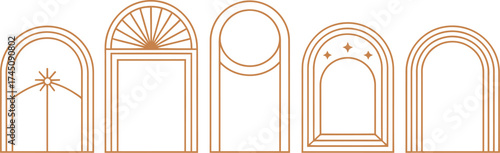 Collection of Modern Minimalist Arch Vector Designs in Elegant Gold Outlines