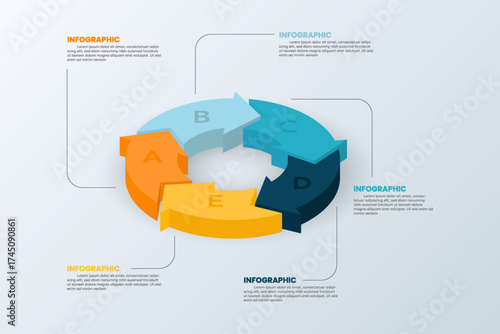 Infographic 3D elements of 5 colored circles and arrows