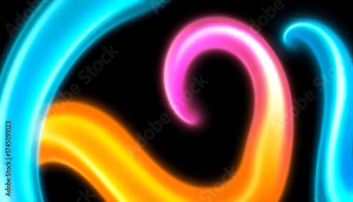 Abstract rendering of colorful swirling light trails against a dark black background space scene