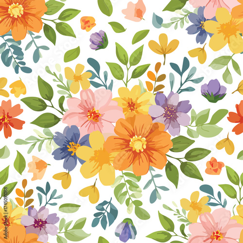 Elegant floral pattern with roses and leaves in red and pink colors for feminine