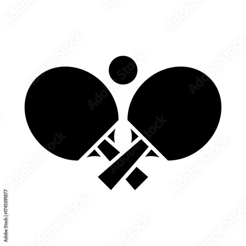 Single Ping pong table tennis paddle with ball flat vector illustration icon for sports apps and websites