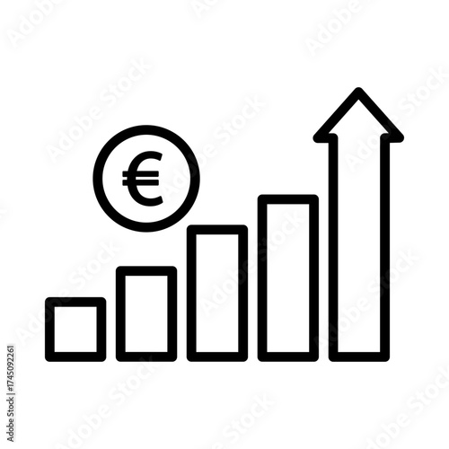 Euro rate growth chart, Money payout investment icon, Euro growth vector sign isolated. vector illustration