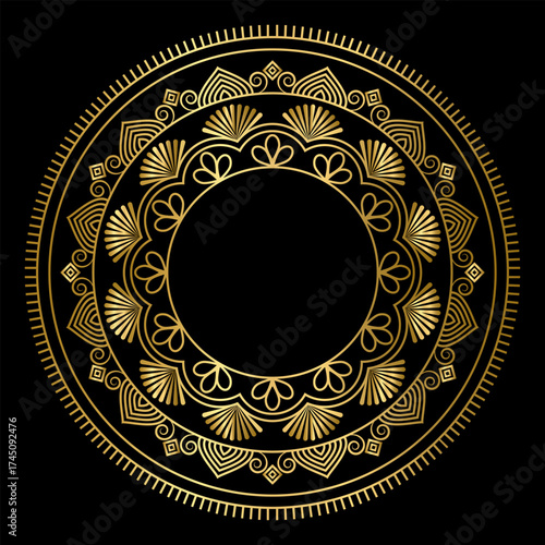 Elegant Golden Mandala Ornament on Black Background – Luxury Decorative Circular Design