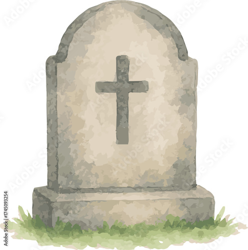 Watercolor vector illustrations of a tombstone